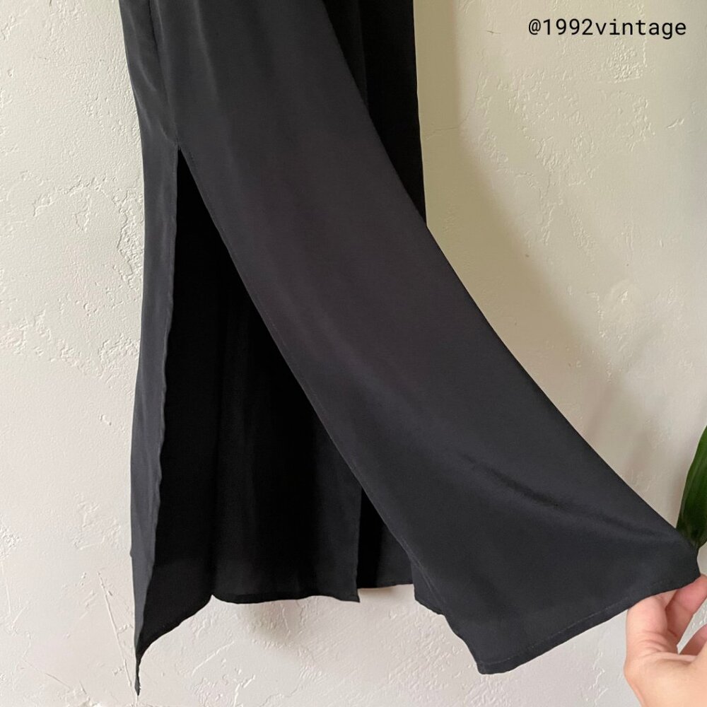 VINTAGE 90s Slip Midi Dress Black 100% Silk  | Size XS - Picture 4 of 9